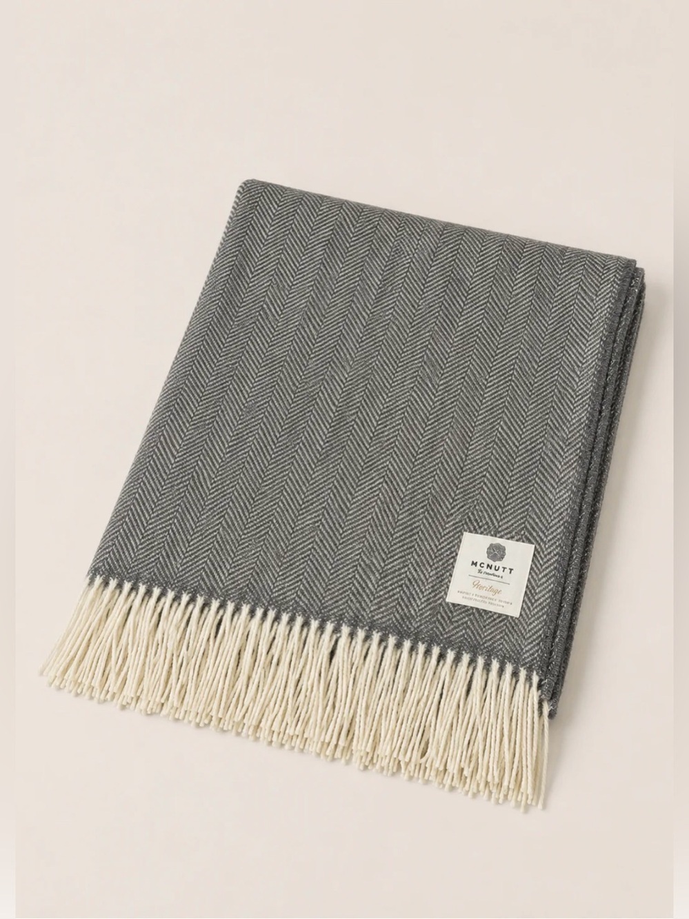 McNutt of Donegal Storm Grey Herringbone Lambswool Blanket Throw Pure Irish Wool